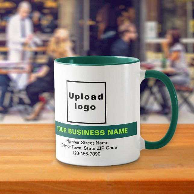Caneca Nome comercial destacado no Hunter Green Combo (Your business name with highlight, logo, address and phone number on hunter green combo mug.)