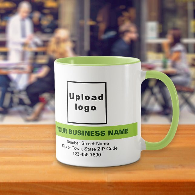 Caneca Nome comercial destacado no Verde limão Combo Mug (Your business name with highlight, logo, address and phone number on lime green combo mug.)