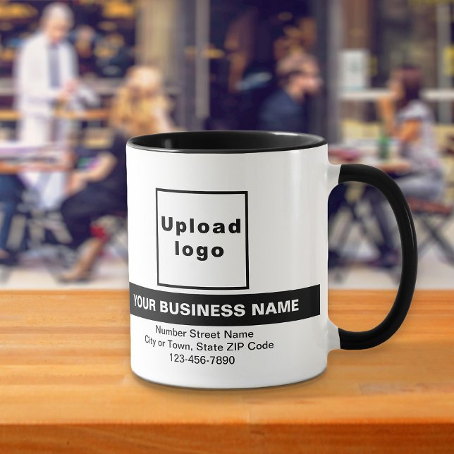 Caneca Nome comercial realçado no Black Combo Mug (Your business name with highlight, logo, address and phone number on black combo mug.)