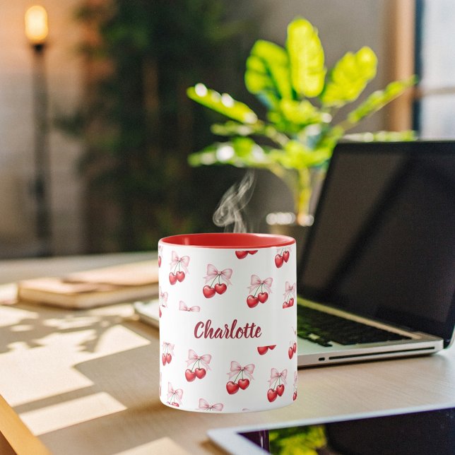 Caneca Nome cor-de-rosa do arco de cereja (Criador carregado)