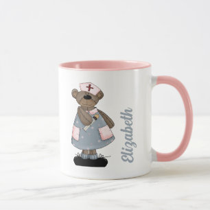 Caneca Nome da enfermeira personalizada Teddy Bear Design