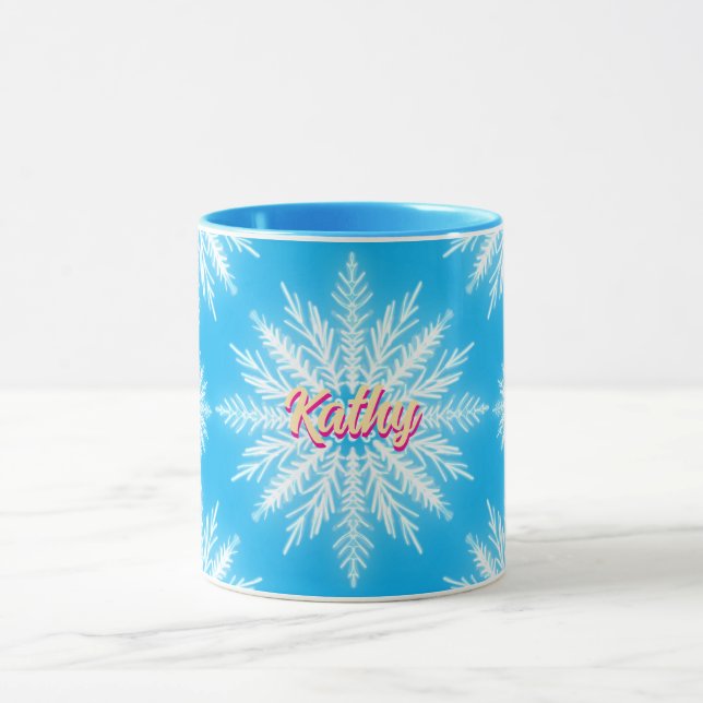 Caneca Nome da Faca de Neve Azul de inverno Personalizado (Centro)