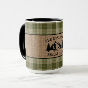 Caneca Nome da Família Árvores de Cabina Xadrez Burlap