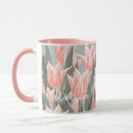 Caneca Nome da Família Elegante Monograma Tulipas de Pêss