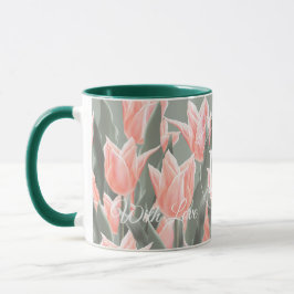 Caneca Nome da Família Elegante Monograma Tulipas de Pêss