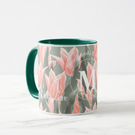 Caneca Nome da Família Elegante Monograma Tulipas de Pêss