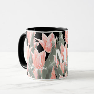 Caneca Nome da Família Elegante Monograma Tulipas de Pêss