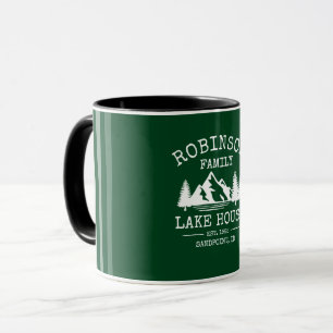 Caneca Nome da Família Lago Árvores Floresta Verde Dois