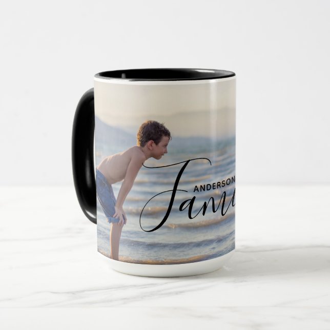 Caneca Nome da Família Personalizada de Modelo de Foto Mo (Frente Esquerda)