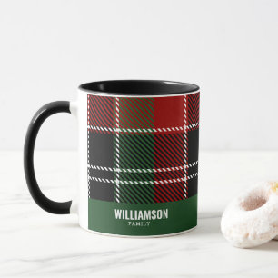Caneca Nome da família personalizada de padrão escocês da