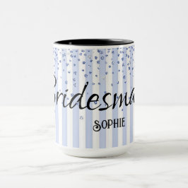 Caneca Nome da festa de casamento Blue Strips Glitter Mug