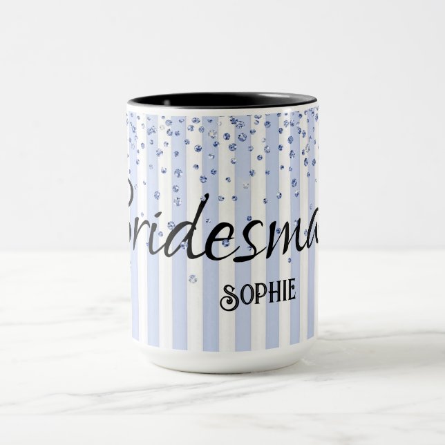 Caneca Nome da festa de casamento Blue Strips Glitter Mug (Centro)