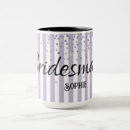 Caneca Nome da festa de casamento Lavendar Stripes Glitte