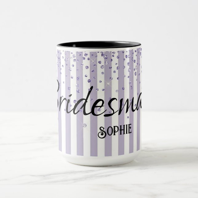 Caneca Nome da festa de casamento Lavendar Stripes Glitte (Centro)