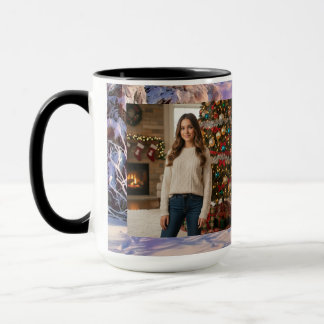 Caneca Nome da Foto Cenário de Inverno Aquarela Rosa Roxo