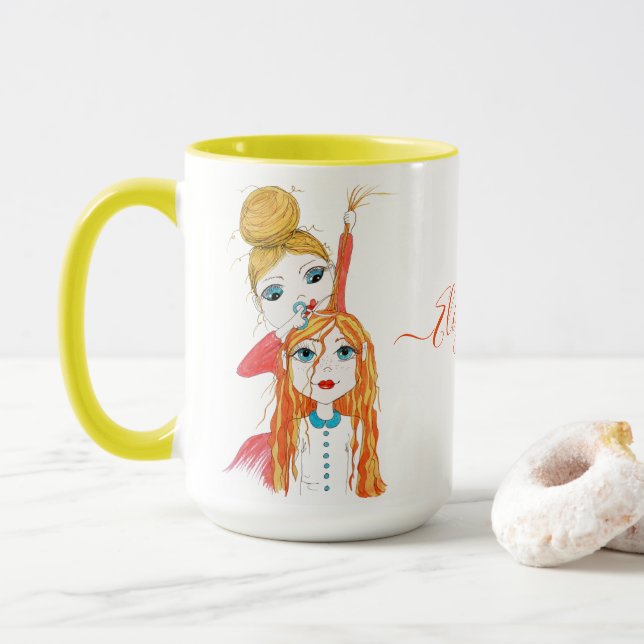 Caneca Nome da Ilustração de Arte Mágica de Corte de Cabe (Com Donut)