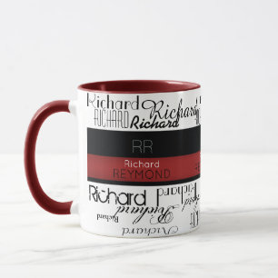 Caneca nome da tipografia moderna masculina vermelho/pret