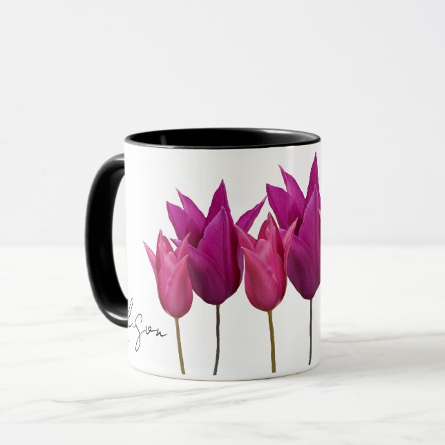 Caneca Nome de Alison personalizável tulipa rosa bonito f (Frente Esquerda)