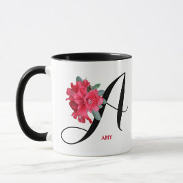 Caneca Nome de Amy personalizável flores vermelhas bonito
