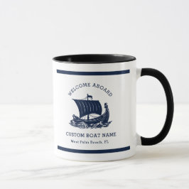 Caneca Nome de Barco Personalizado Moderno Náutico & Logo