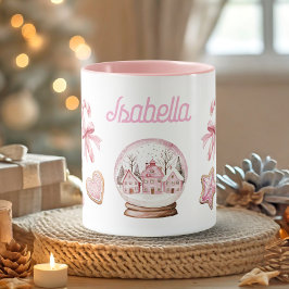 Caneca Nome de Biscoitos de Natal Cor-de-Rosa Fofos