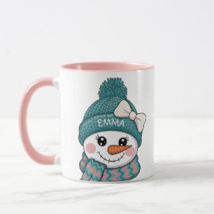 Caneca Nome de Boneco de Neve Sorridente Laço de Natal