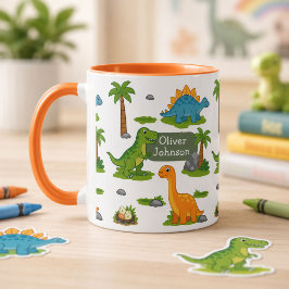 Caneca Nome de Crianças Dinossauro Fofo Personalizado