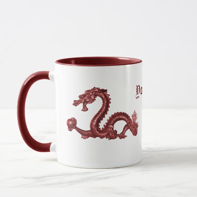 Caneca Nome de Dragão Chinês Personalizado Design de Fant (Esquerda)