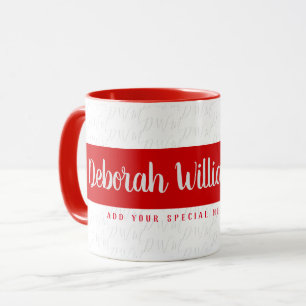 Caneca nome de estilo de fonte manuscrito vermelho