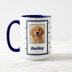 Caneca Nome de Foto de Animal Personalizado Moldura Azul 