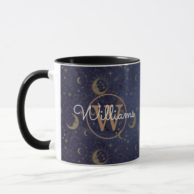 Caneca Nome de Letra Monograma Dourada Celestial Mística (Esquerda)