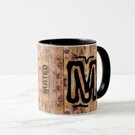 Caneca Nome de Madeira Antiga, Café com Monograma Vintage