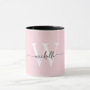 Caneca Nome de Monograma de Caligrafia Moderna em Rosa Fa