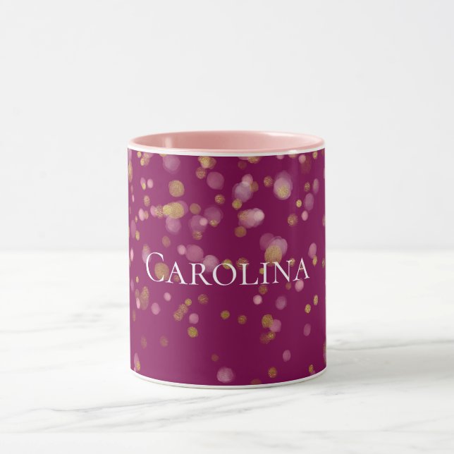 Caneca Nome de Pontos de Vidro de Confetti Dourado Rosa (Centro)