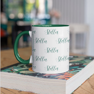 Caneca Nome de repetição em verde em branco