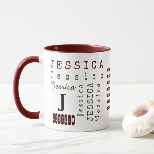 Caneca Nome de repetição personalizado e monograma da tip (Com Donut)