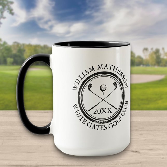 Caneca Nome do Golfista e do Clube, Data Golfe Preto e Br (Criador carregado)