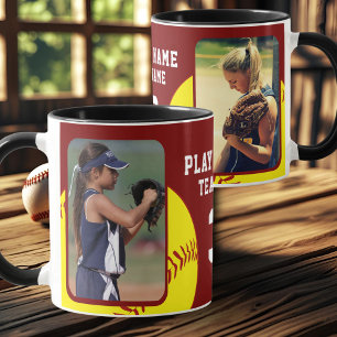Caneca Nome do Jogador de Softbol Número Equipe 2 Fotos