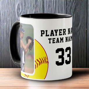 Caneca Nome do Jogador de Softbol Número Equipe 2 Fotos