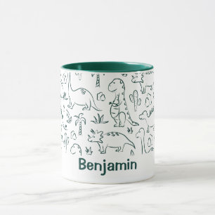 Caneca Nome do menino dinossauro Dino Fofo Selva Verde