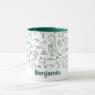 Caneca Nome do menino dinossauro Dino Fofo Selva Verde