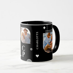 Caneca Nome do Monograma 3 Trendy Collage Coffee