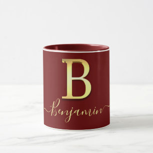Caneca Nome do Monograma B Personalizado Elegante Dourado
