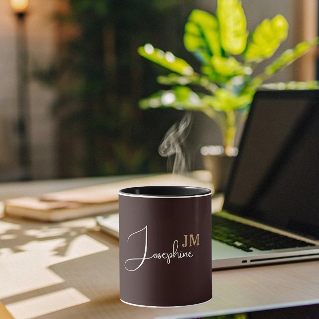 Caneca Nome do monograma dourado preto (Criador carregado)