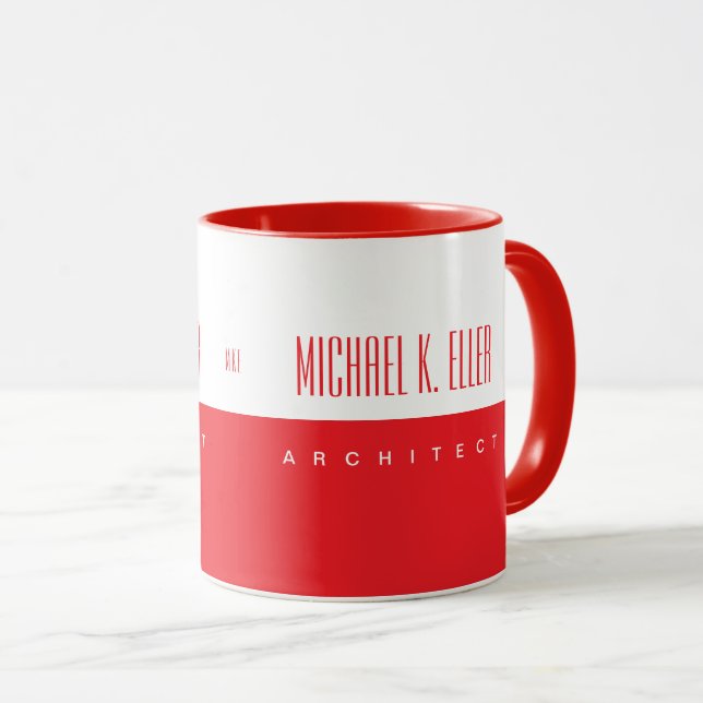 Caneca Nome do Monograma e Cor Vermelha Moderna do Trabal (Frente Esquerda)