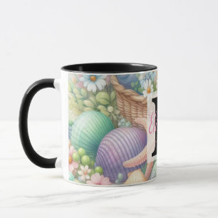 Caneca Nome do monograma na aquarela Flores de conchas ma