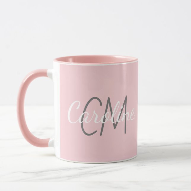 Caneca Nome do Monograma Personalizado Cor-de-Rosa Branco (Esquerda)
