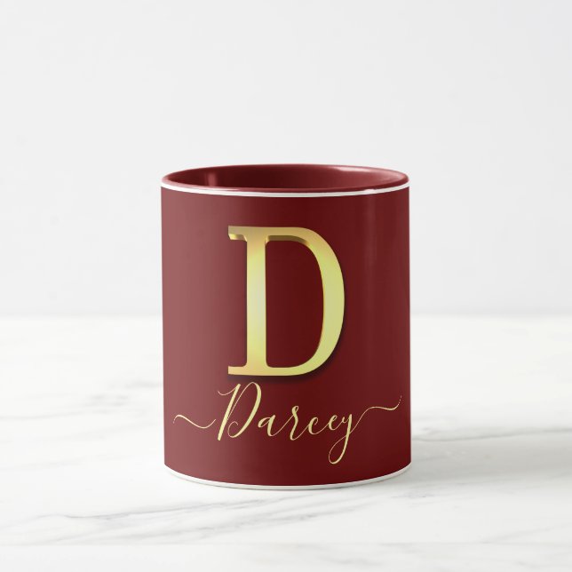 Caneca Nome do Monograma Personalizado Elegante Dourado (Centro)