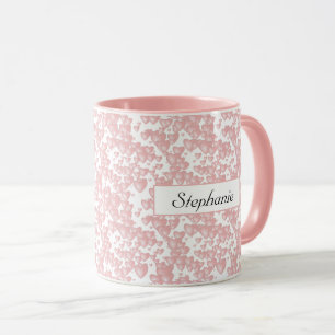Caneca Nome do Padrão de Corações Flutuantes Rosa do D