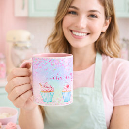 Caneca Nome dos cupcakes de panificação roxa, cor-de-rosa